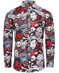 fohemr Mens Funny Halloween Shirt Ugly Pumpkin Skull Spider Print Long Sleeve Casual Button Down Shirts Adult Costume for Party 
