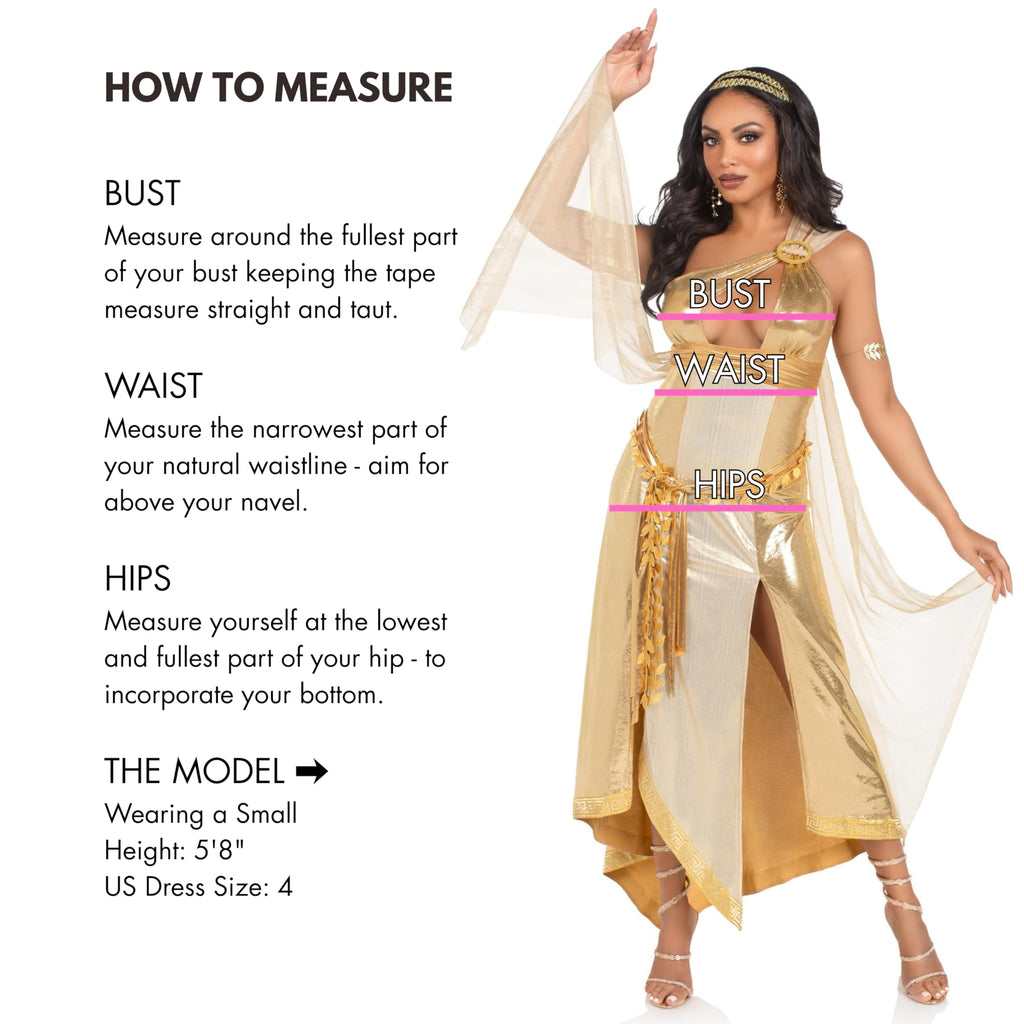 3 PC Golden Goddess, includes asymmetrical shimmer dress with one-shoulder buckle accent and ribbon trim, attached iridescent dr