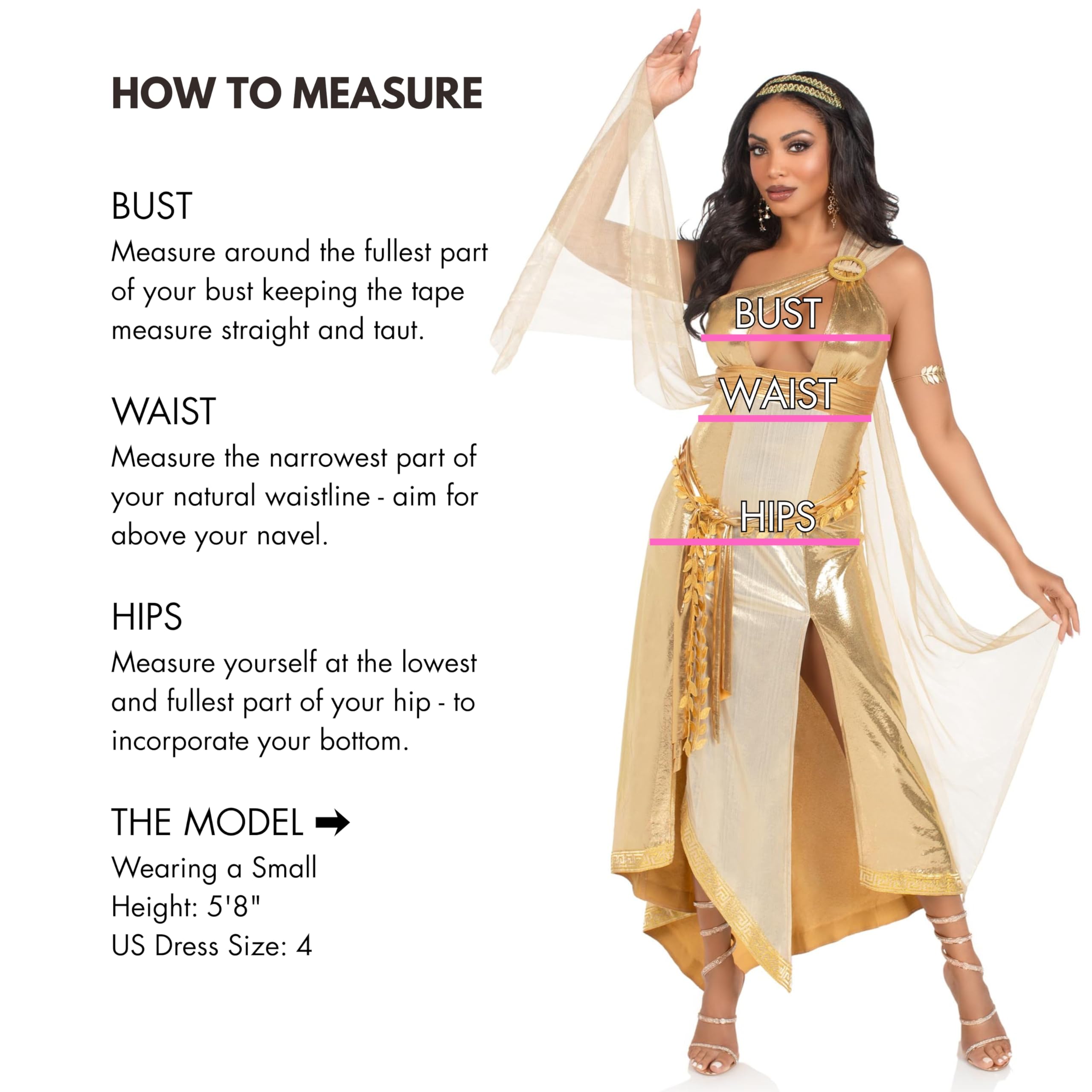 3 PC Golden Goddess, includes asymmetrical shimmer dress with one-shoulder buckle accent and ribbon trim, attached iridescent dr