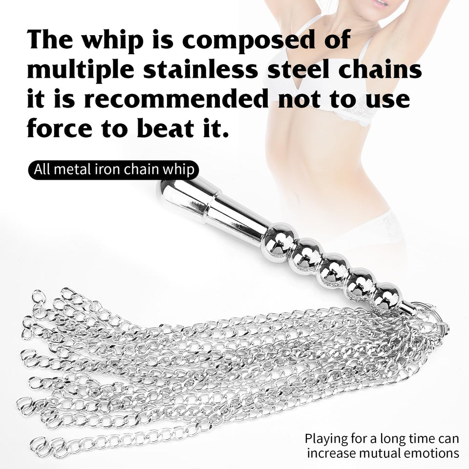 Sm Toy Metal Iron Chain Sex Whip Couple Flirting Whip Adult Toys with Anal Plugs BDSM Training Toy (Silvery)
