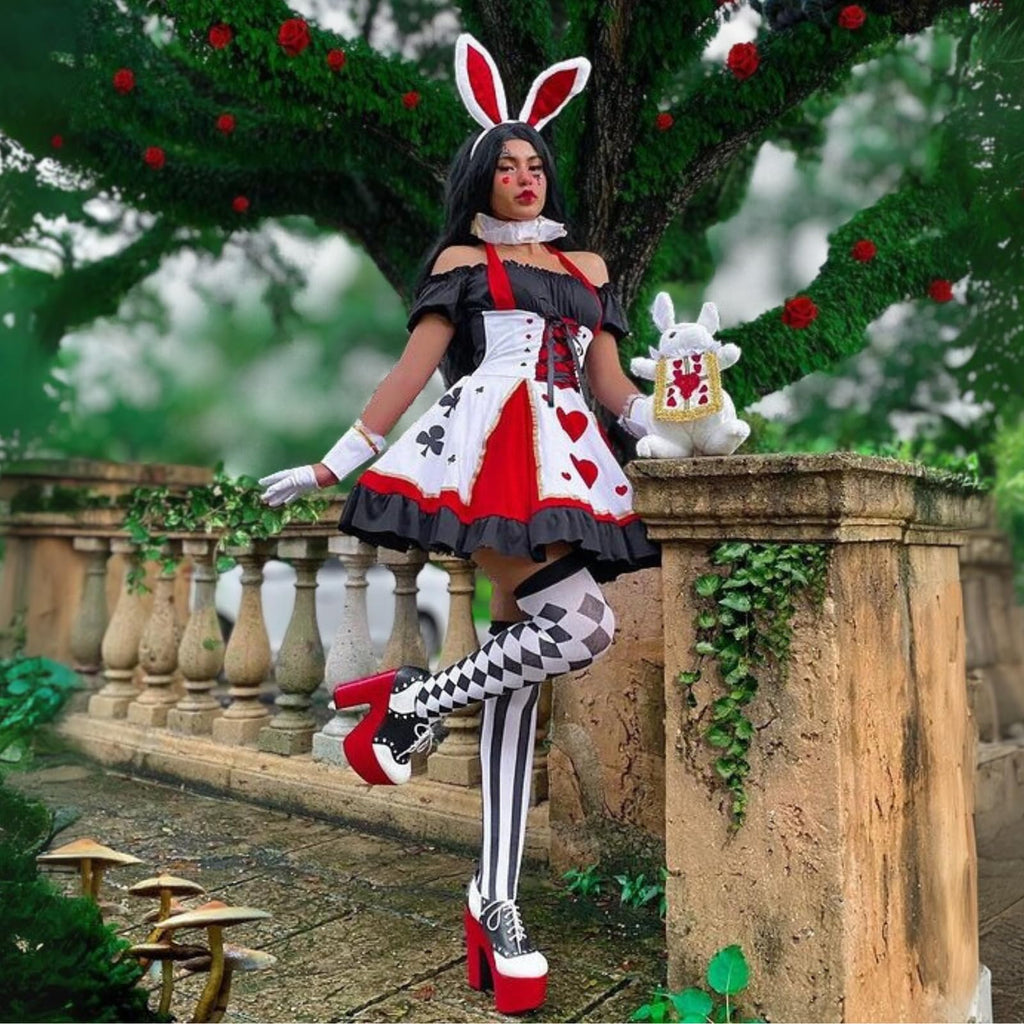 2Pc. Pretty Playing Card Costume  Includes Dress And Neck Piece Sml/Med Red/Black