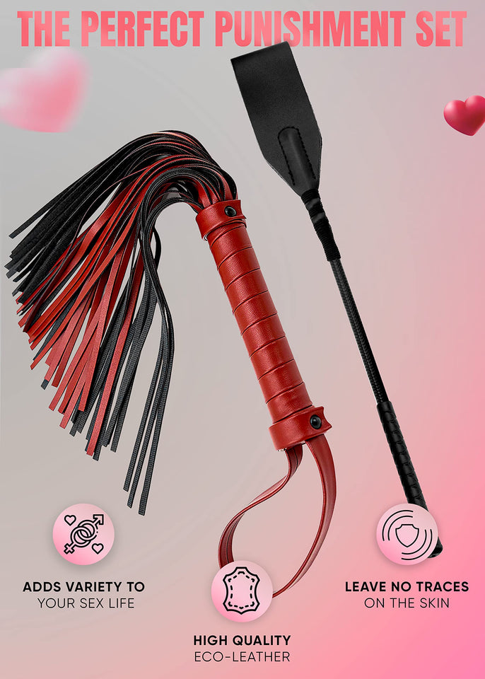 DERINODEM BDSM Sex Set Flogger 20'' Crop 18'' Adult Sex Play Adult Bondage Set Whip, Leather Sex Crop, BDSM Set Sex Paddle BDSM