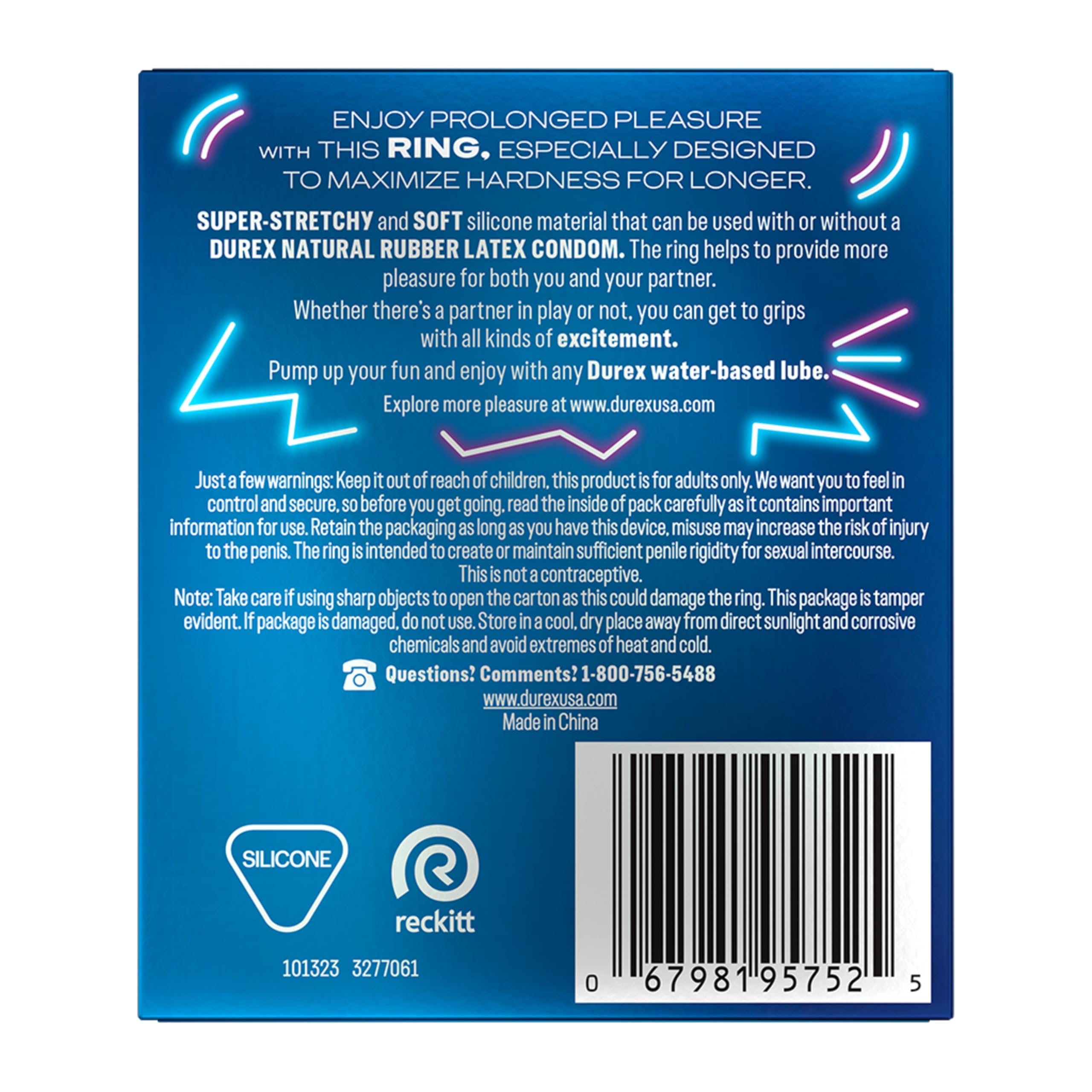 Durex Prolong & Play Ring, Intense Pleasure, Stay hard for longer, Super stretchy and Soft, Waterproof, 1 ct