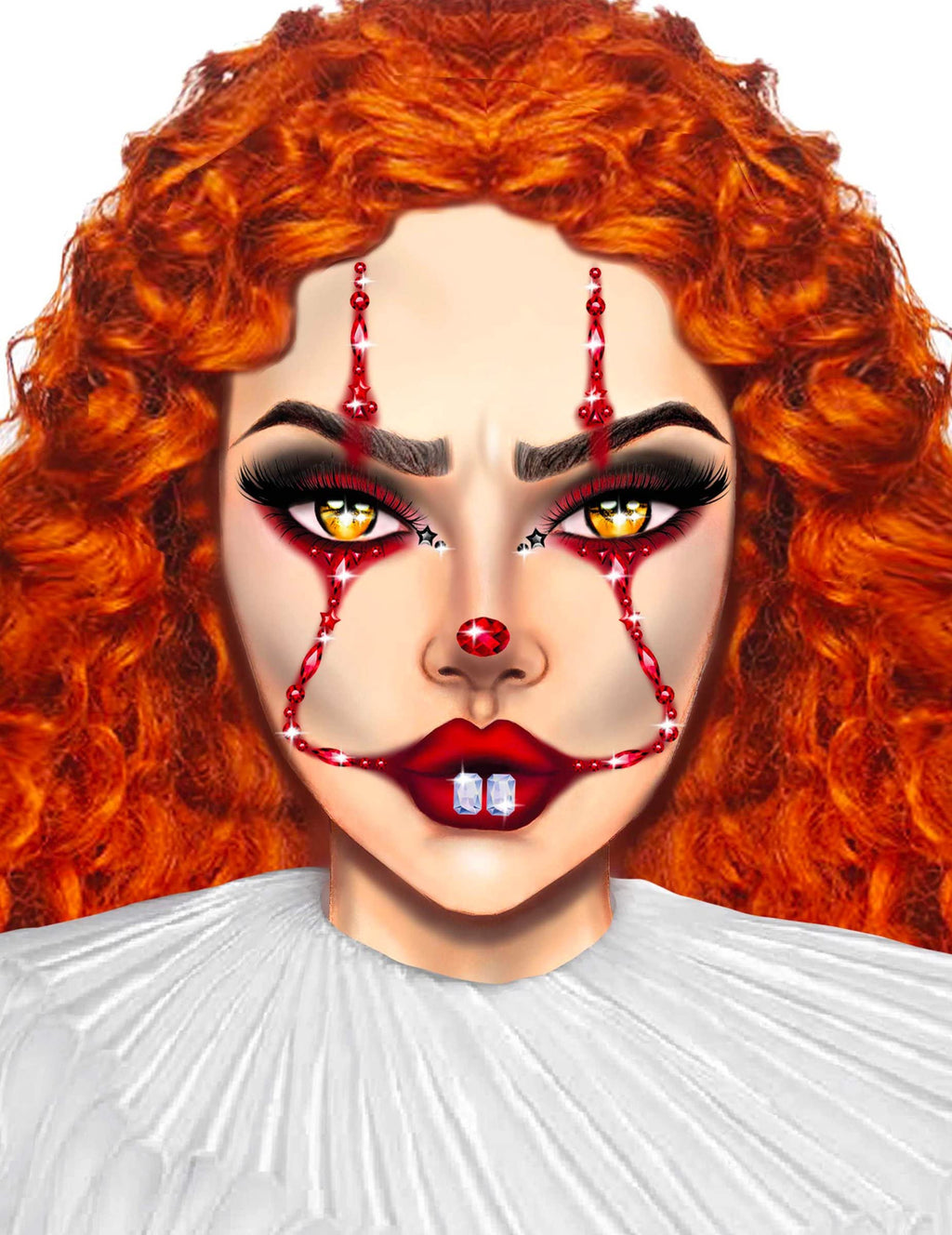 Clown Adhesive Face Jewels Sti - O/S / Red
