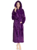 PAVILIA Women Hooded Plush Soft Robe Fluffy Warm Fleece Sherpa Shaggy Bathrobe (LXL, Purple)