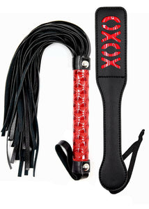 MILOPEDOX Black Flogger Whip 18'' Adult Spanking Paddle 12'' - BDSM Sex Set - Flogger Spanking Sex Soft - Sex Paddles for Spanki