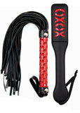 MILOPEDOX Black Flogger Whip 18'' Adult Spanking Paddle 12'' - BDSM Sex Set - Flogger Spanking Sex Soft - Sex Paddles for Spanki