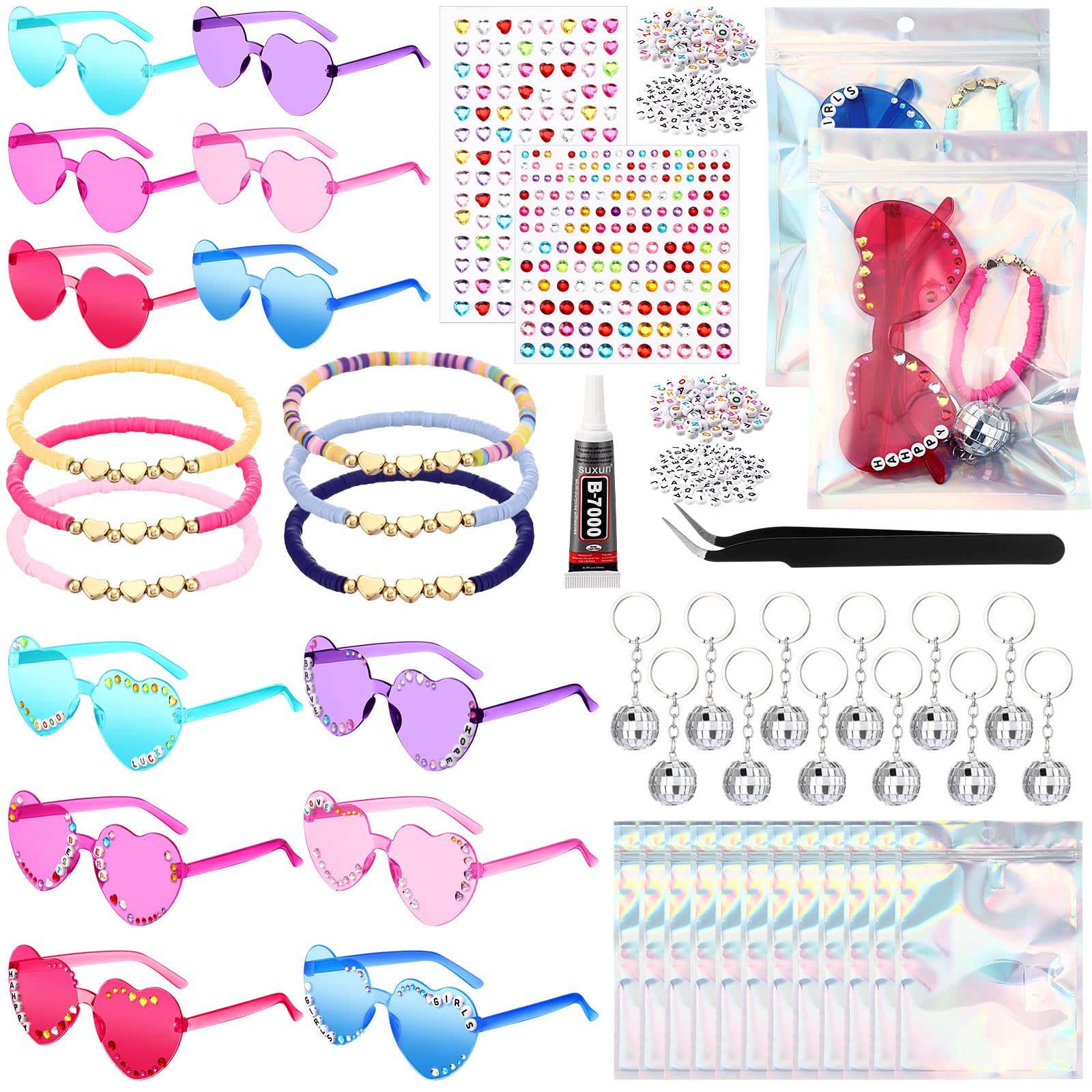 Relaxweex 12 Sets Popular Singer Party Favors in My Era Friendship Gifts DIY Sunglasses Friendship Bracelets Disco Keychain for 