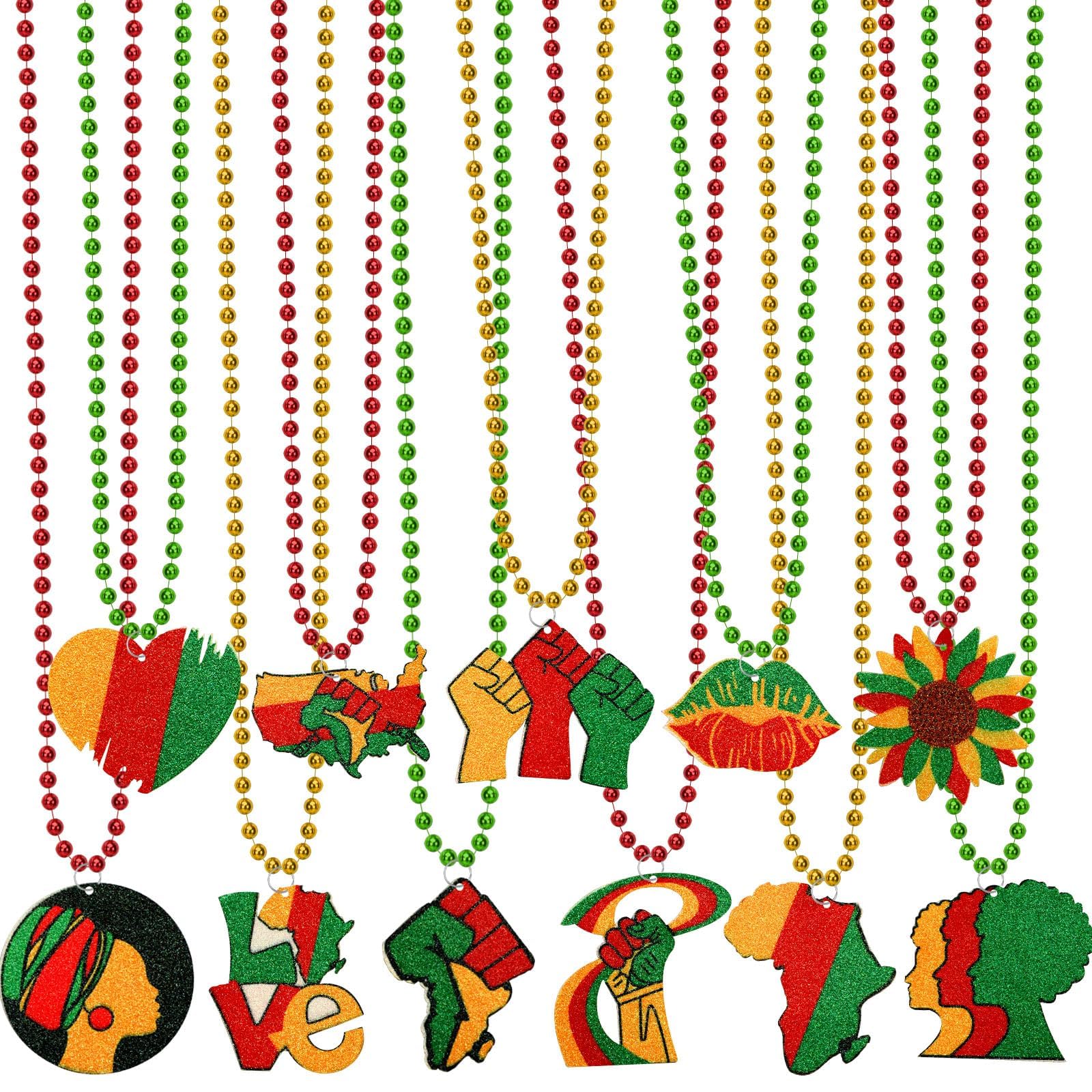 NOVWANG 21Pcs Black History Month Party Favors Beaded Necklaces Metallic Beads Necklaces for African American Black History Mont