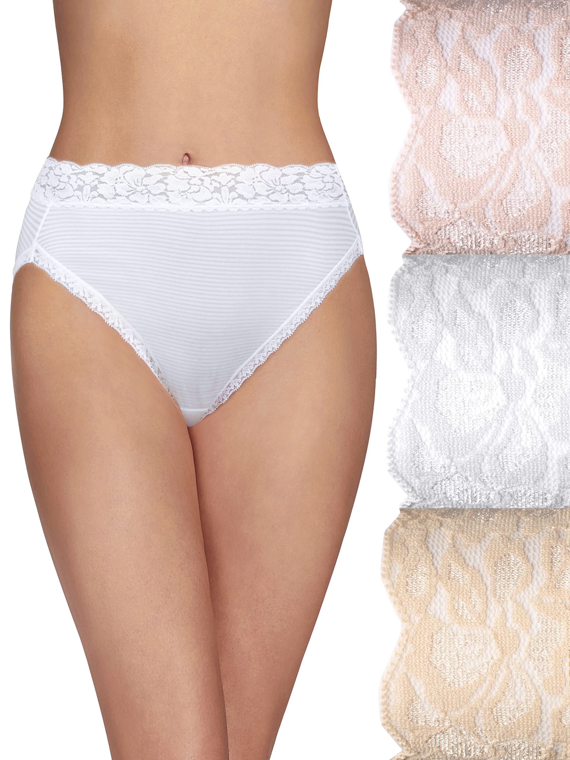 Vanity Fair Womens Flattering Lace Panties: Lightweight & Silky with Superior Stretch, 3 Pack-Quartz/White/Neutral, 8