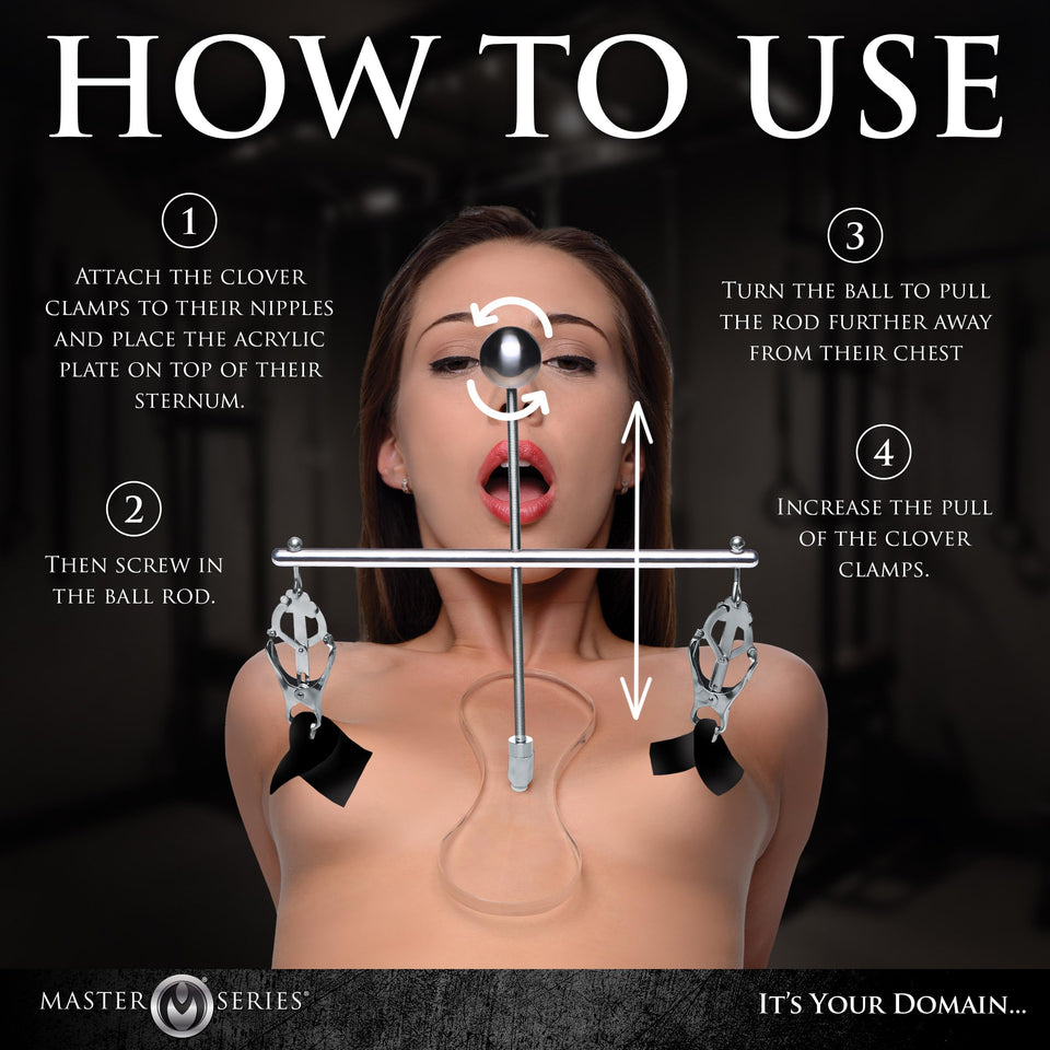 MASTER SERIES Tower of Pain Nipple Clamps for Women & Couples. Stainless Steel and Acrylic. Clover-Style Clamps and Adjustable H