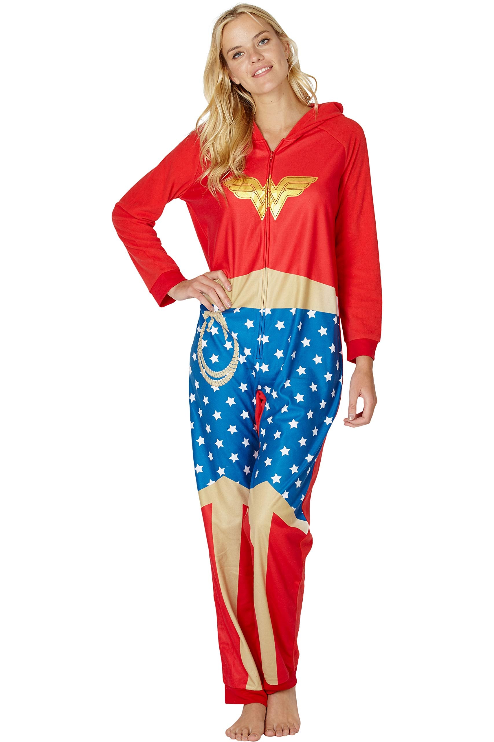 DC Comics Justice League Superhero Matching Family Pajamas Union Suit (Womens, Wonder Woman, L/XL)