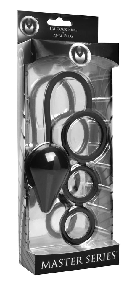 Master Series Triple Threat Silicone Tri Cock Ring And Anal Plug