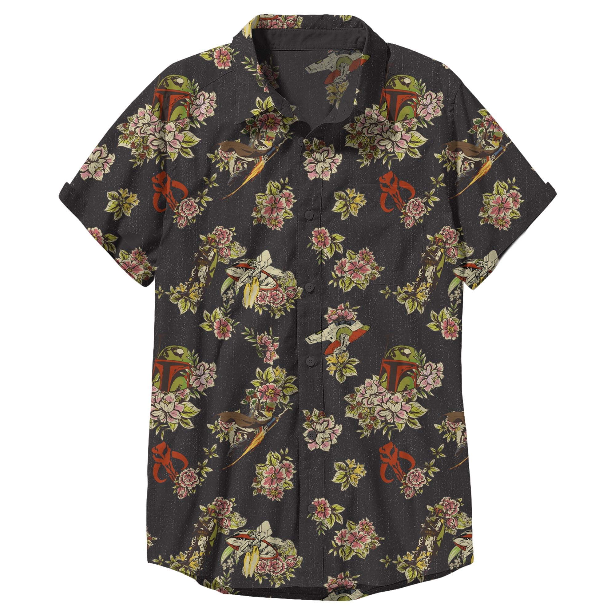 Star Wars Young Mens Fett Floral T-Shirt, Black, X-Large