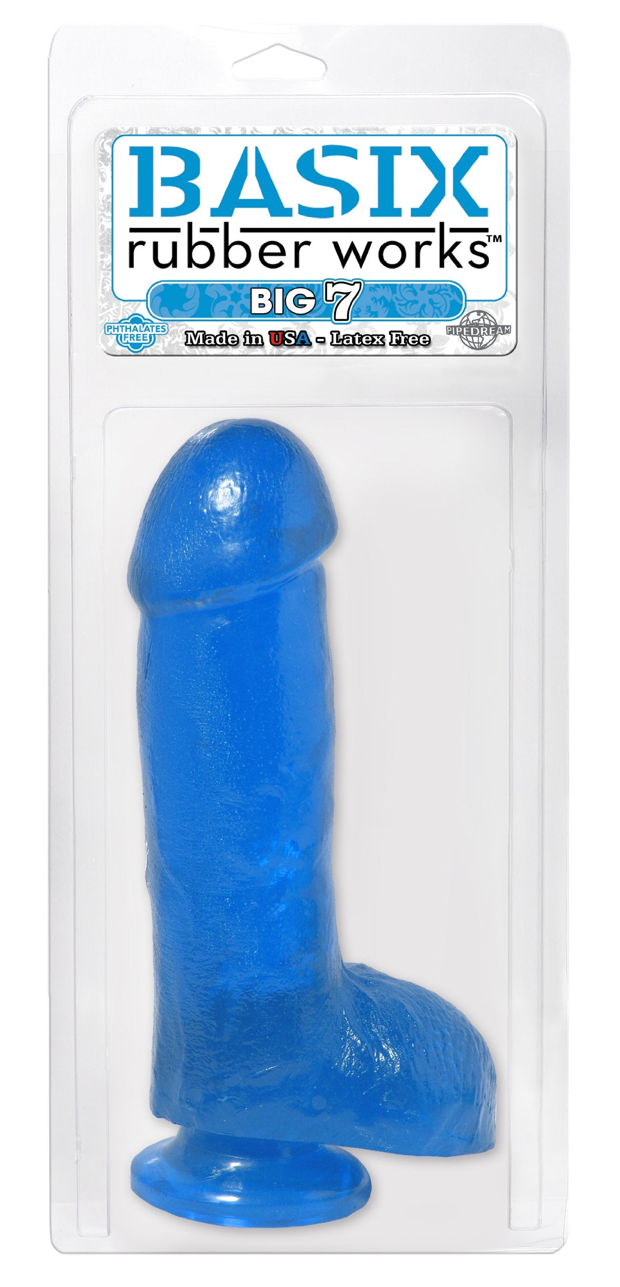 Basix Rubber Works Big 7-Inch Dong With Suction Cup, Blue