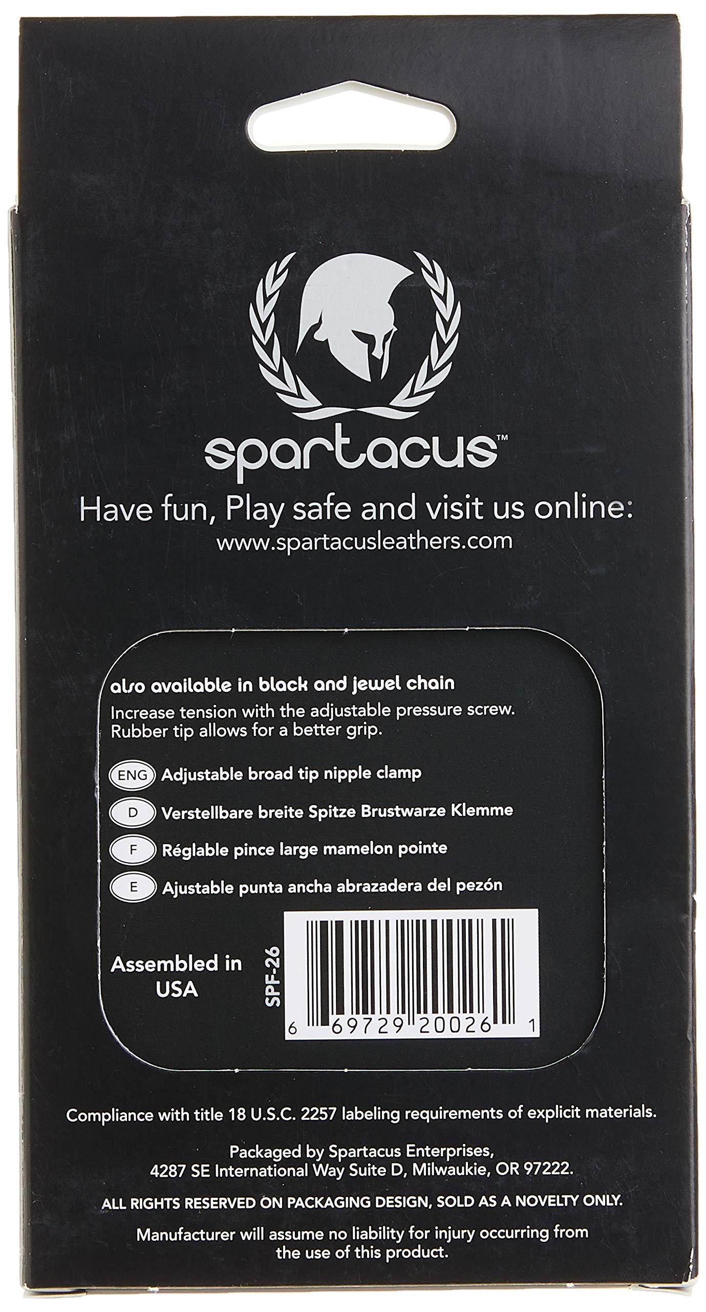 Spartacus Broad Tip Nipple Clamps With Adjustable Link Chain