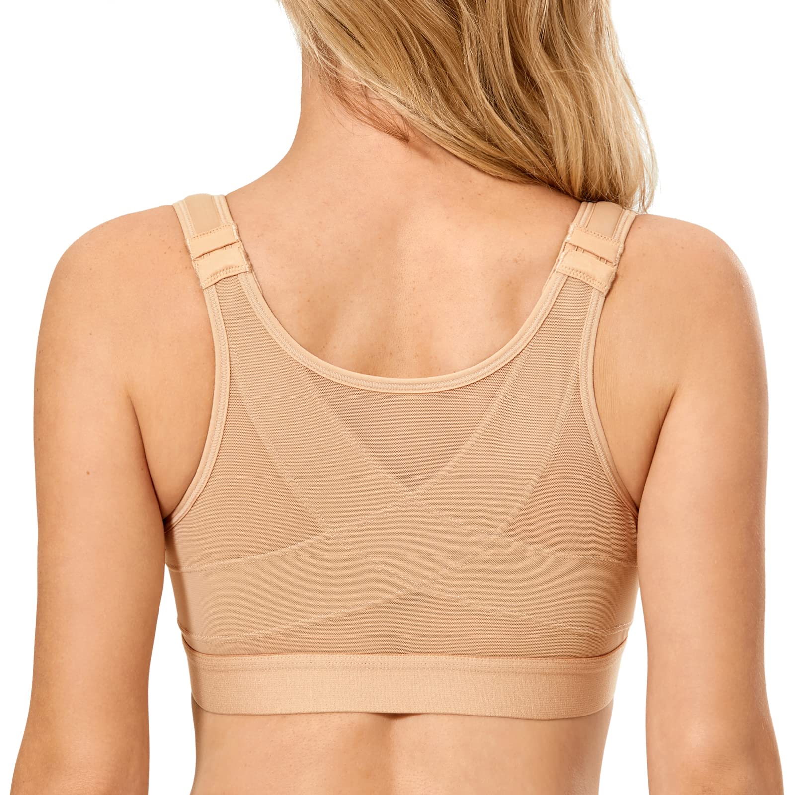DELIMIRA Womens Front Closure Posture Wireless Back Support Full Coverage Bra Polyamide Polyester Elastane Taupe Tan 46D