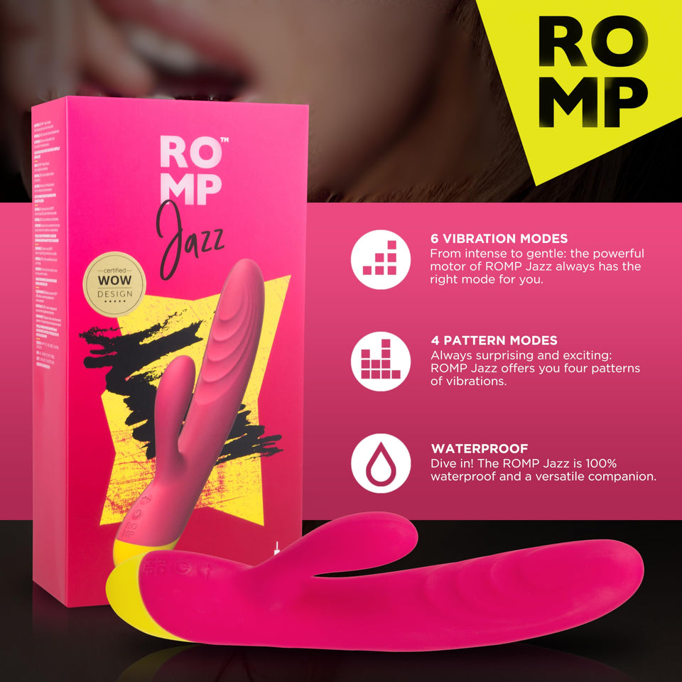 ROMP Jazz Rabbit Vibrator Dildo | Adult Sex Toys for Women | Clitoris & G Spot Sex Toy for Stimulation & Pleasure | 6 Vibrating