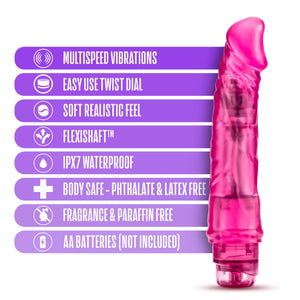 Blush Novelties B Yours Vibe #6 - Soft Realistic Multispeed Vibrating Dildo - 9.25 Inch Long - 1.75'' Wide - Flexible Shaft Conf