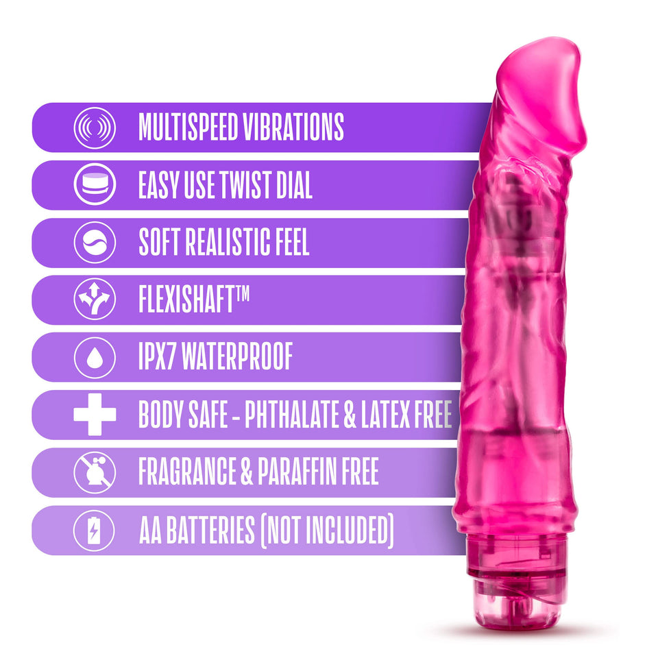 Blush Novelties B Yours Vibe #6 - Soft Realistic Multispeed Vibrating Dildo - 9.25 Inch Long - 1.75'' Wide - Flexible Shaft Conf