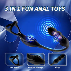 Thrusting Anal Vibrator Prostate Massager, Vibrating Cock Ring, Remote Control Anal Butt Plug, 9 Vibration Modes, Anal Bead,Male