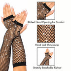 Rhinestone Fishnet Arm Warmers - O/S / Black