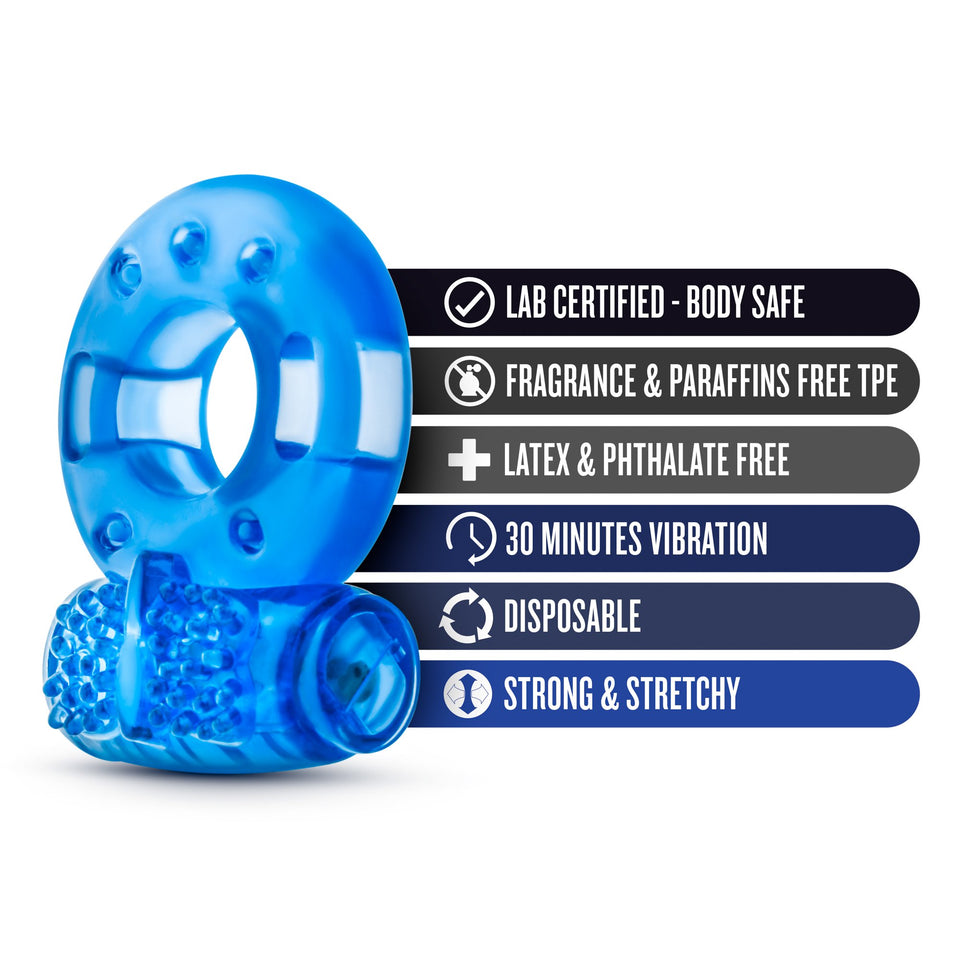 Blush Stay Hard - Male Enhancing Vibrating Stretchy Cock Rings - Disposable - 2 Pack - Blue