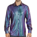WULFUL Men Dress Shirt Sequins Long Sleeve Button Down Shirt Luxury Disco Party Nightclub Christmas Prom Costume