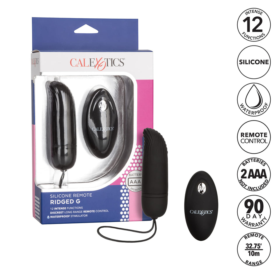 CalExotics Silicone Remote Ridged G Vibrator - Waterproof Sex Toys for Couples - 12 Vibe Function - Adult Vibe Egg Massager - Bl