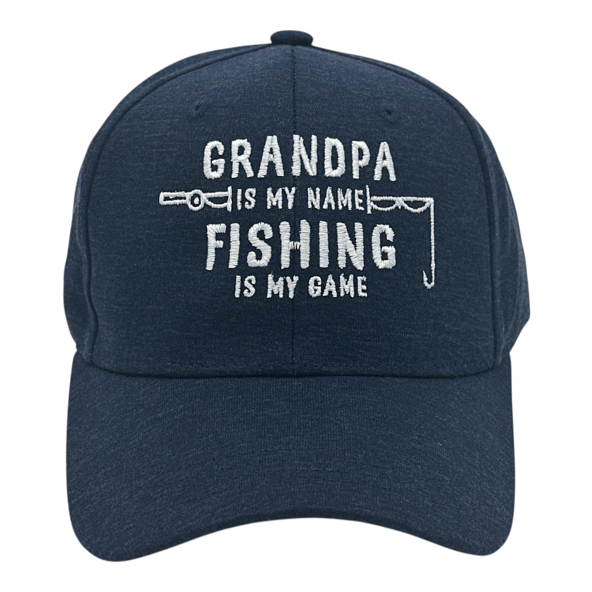 Grandpa is My Name Fishing is My Game Funny Fathers Day Trucker Cap Funny Hats Dad Joke Cool Fishing Novelty Caps for Men Navy -