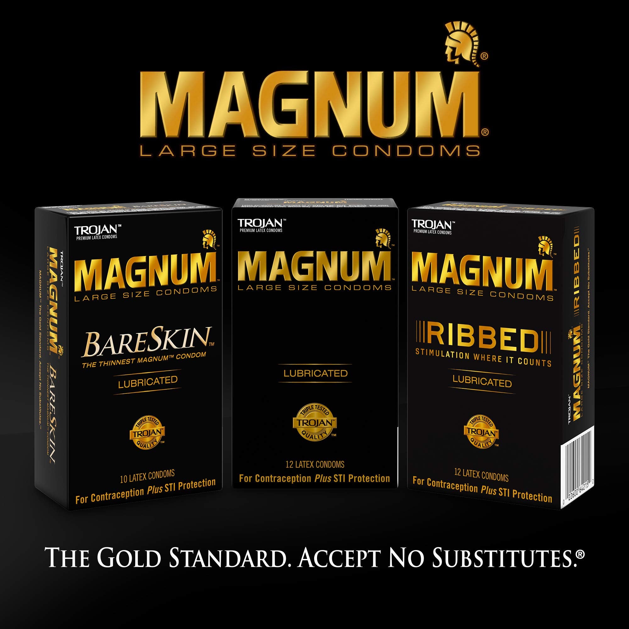 Trojan Magnum Ribbed Large Size Lubricated Condoms - 12 Count