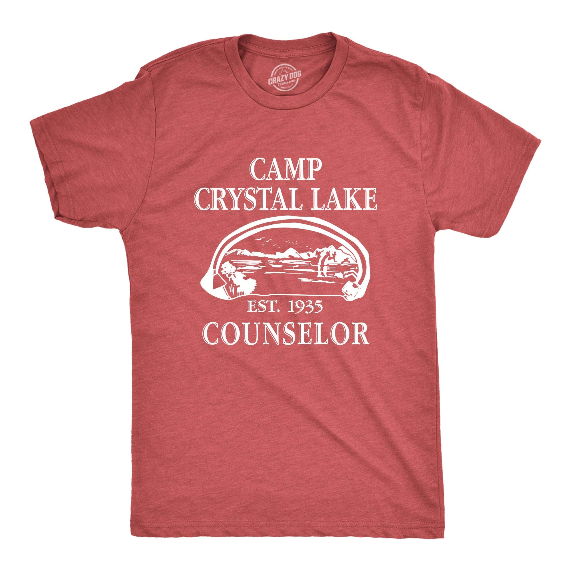 Crazy Dog Mens T Shirt Camp Crystal Lake 1980 Spooky Halloween Horror Slasher Movie Tee Funny Camping Tshirt Vintage Shirt for R