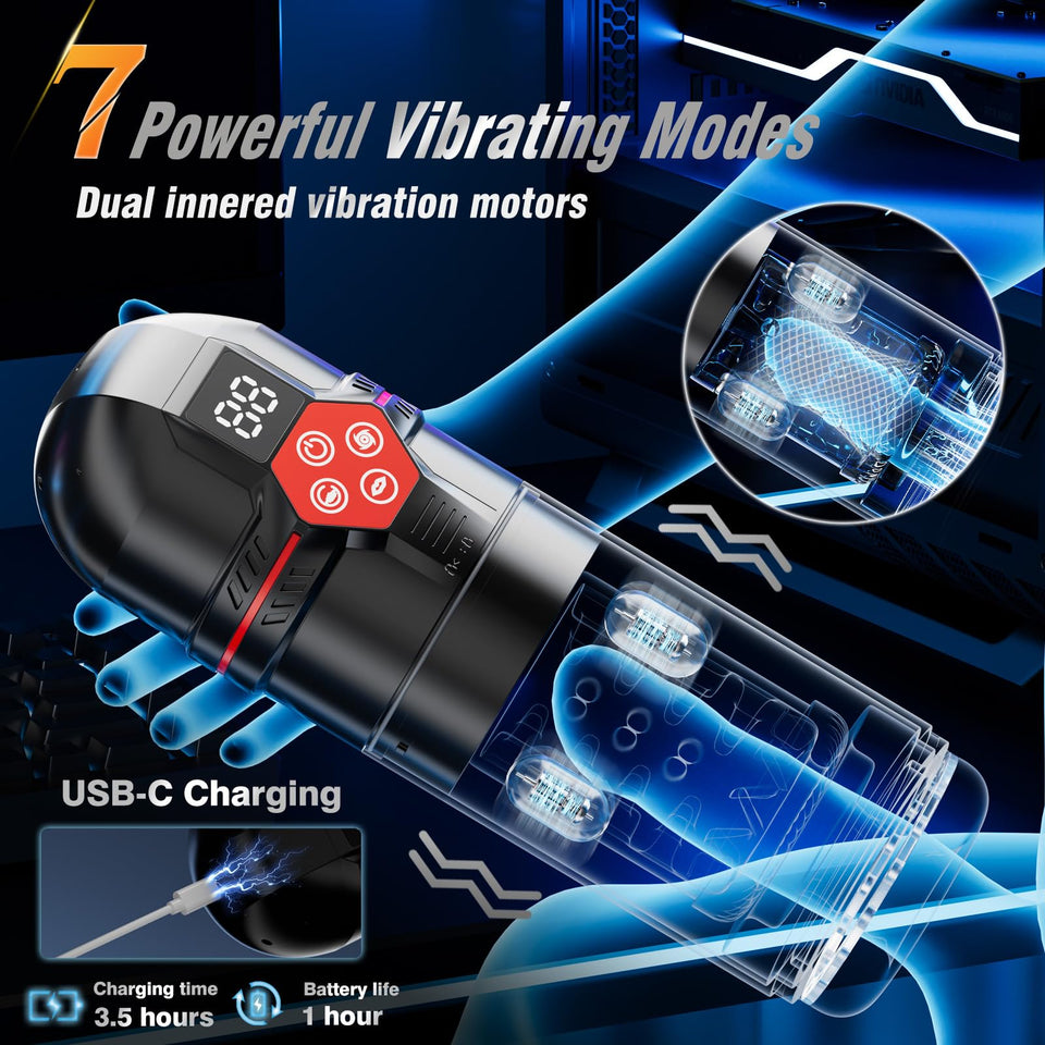 Mrgras Male Masturbator Penis Pump - Male Sex Toys for Men with Upgrade 12 S Vacuum Pump & 7 Thrusting Rotating Vibrating Suckin