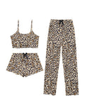 QLVKYW Womens Cotton Sleepwear Tops and Shorts Sexy Pjs 3 Piece Leopard Print Pajama Set