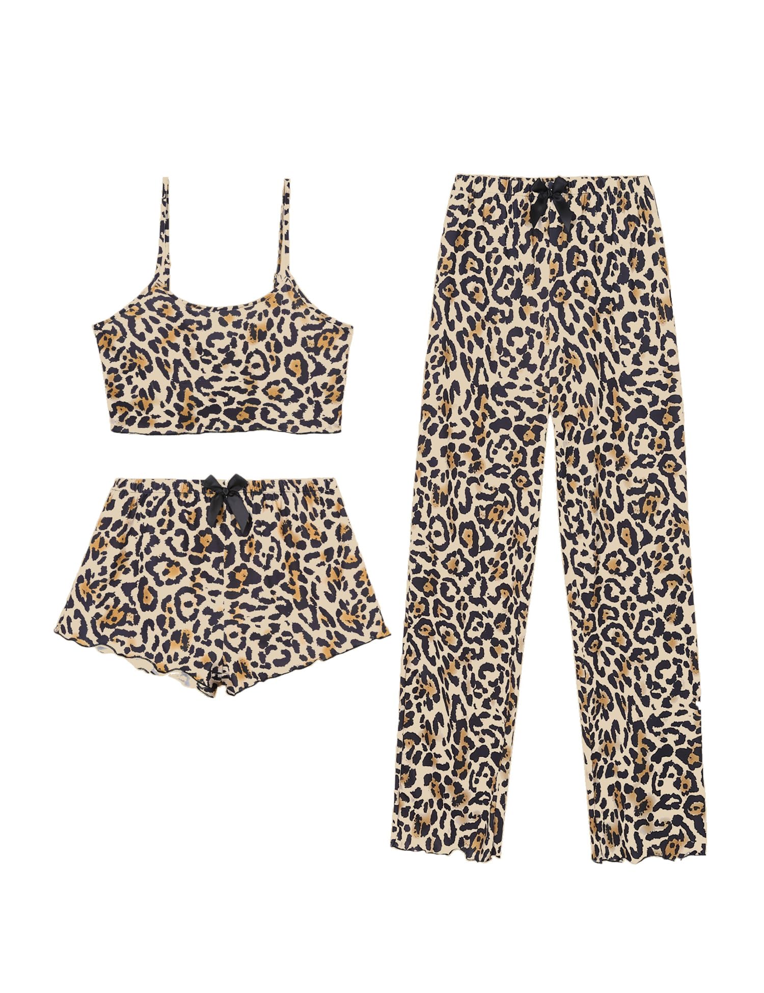 QLVKYW Womens Cotton Sleepwear Tops and Shorts Sexy Pjs 3 Piece Leopard Print Pajama Set