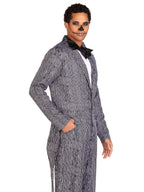 2 Pc Pinstriped Tux Jumpsuit, Includes One-Piece Button Front Jumpsuit And Bow Tie.