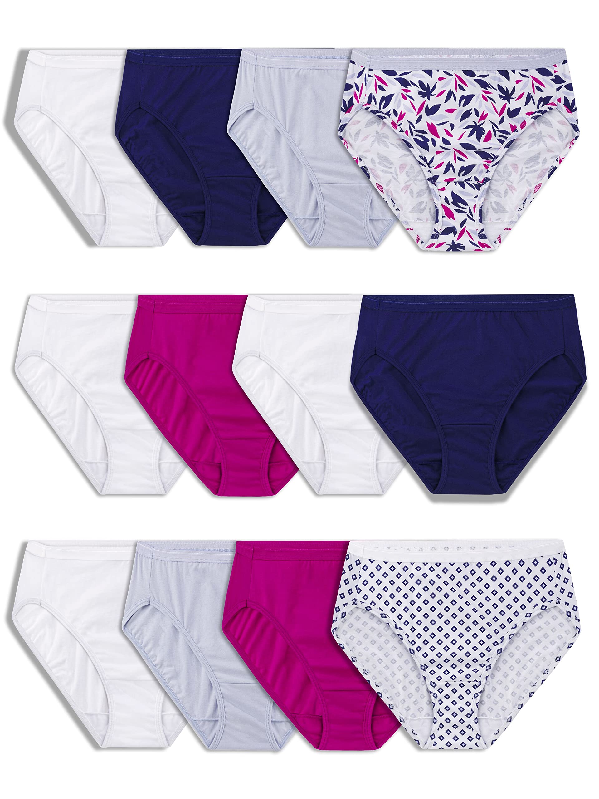 Fruit of the Loom Womens Eversoft Cotton Underwear Multipacks, Tag Free & Breathable, Available in Plus Size, Hi Cut-Navy/White