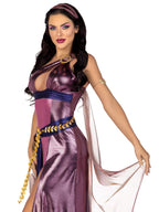 3 Pc Amethyst Goddess, Includes Asymmetrical Shimmer Dress With One-Shoulder Buckle Accent And Ribbon Trim, Attached Iridescent