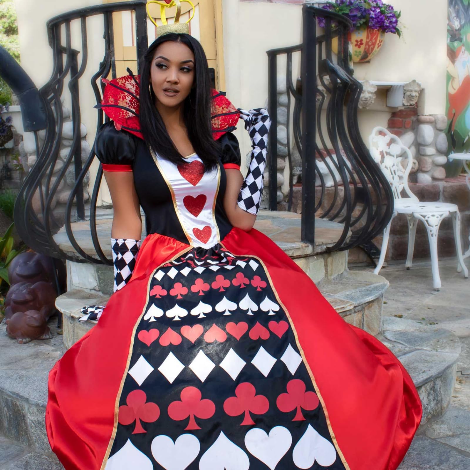 2Pc.Deluxe Queen Of Hearts,Ball Gown And Matching Crown Small Multicolor