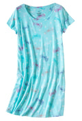 PNAEONG Women s Cotton Nightgown Sleepwear Short Sleeves Shirt Casual Print Sleepdress XTSY108-Dragonfly-M