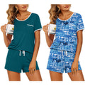 Ekouaer 2 Pack Womens Pajama Sets Lightweight Summer Pajamas Short Sleeve Pj Top with Shorts, Chest Pocket
