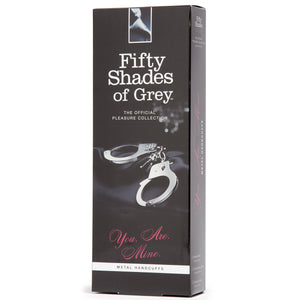 Fifty Shades Of Grey You Are Mine Metal Handcuffs - Lockable Handcuffs With 2 Keys & Quick Release - Adjustable Sexy Handcuffs For Couples With Satin Bag - Silver