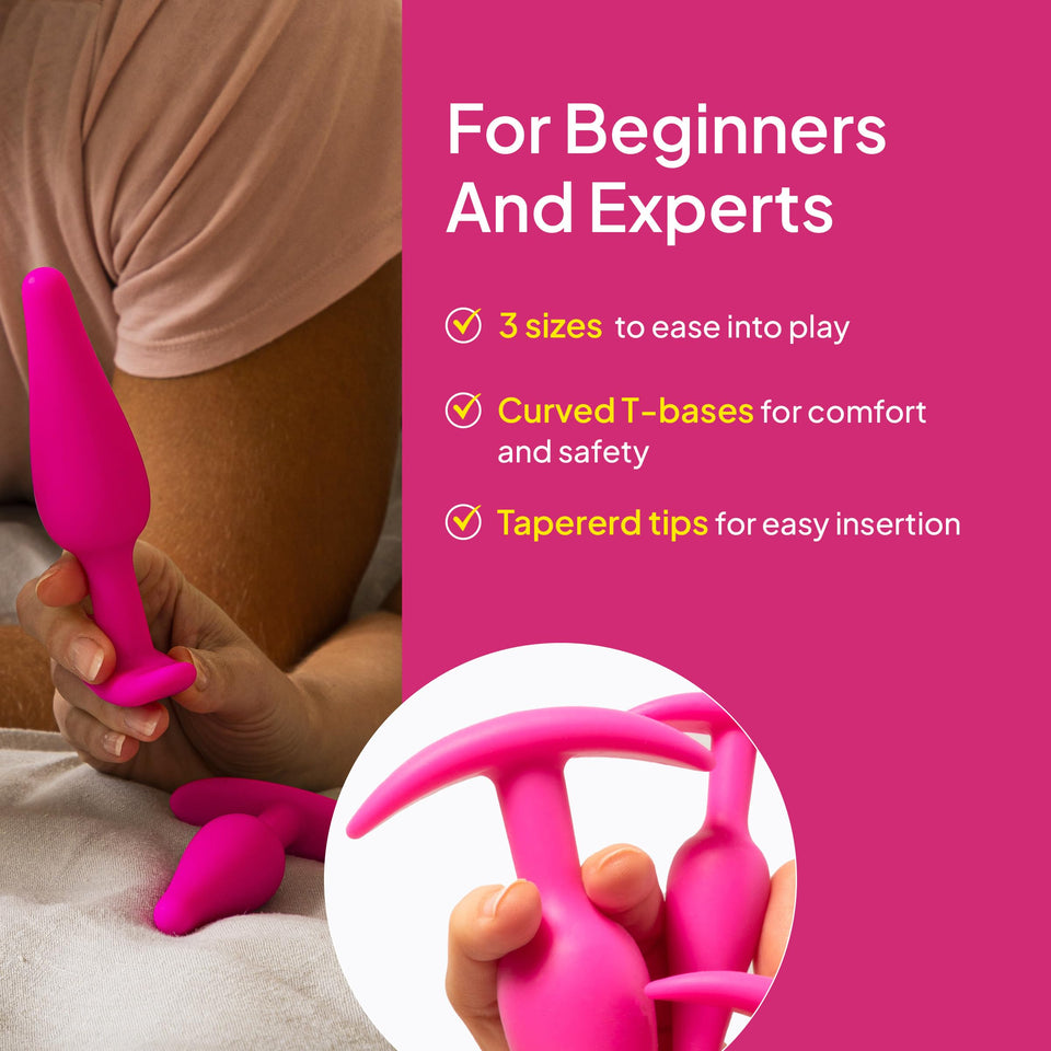 Hello Cake Tush Pops - Butt Plug Training Set - 3 Sizes for All Levels of Anal Play - Tapered Tip with Flared T-Base - Body-Safe