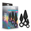 Blush Novelties Anal Adventures Platinum Ultrasilk Silicone Retrieval Ring Plug Kit - Small Medium Large Satin Smooth Butt Plug 
