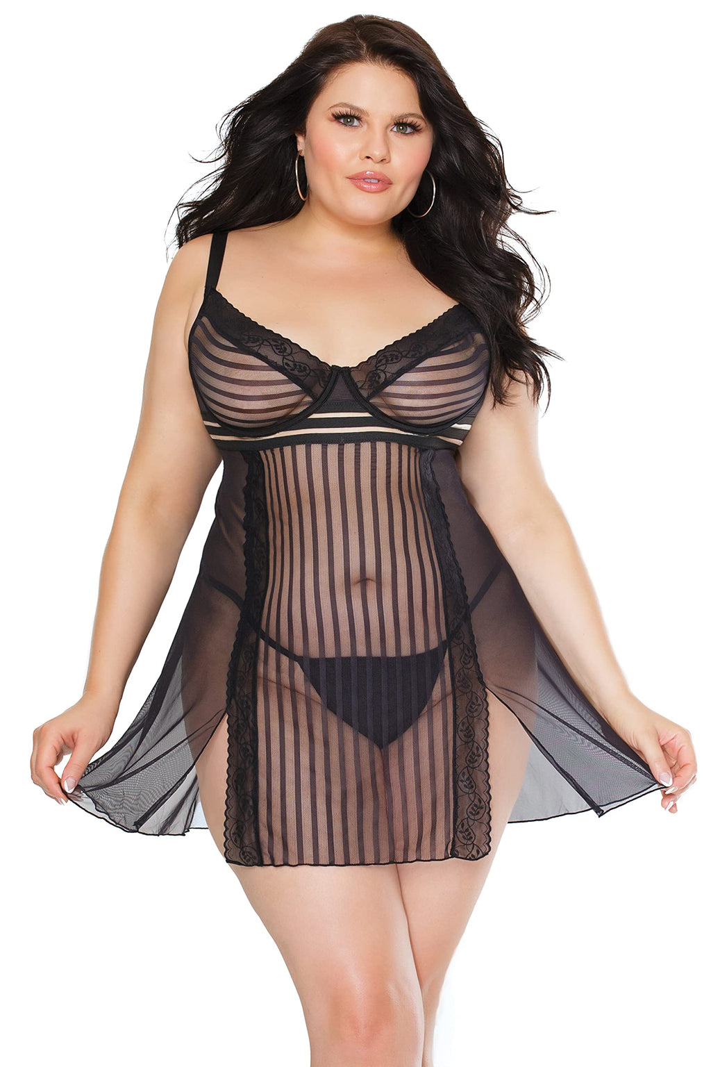 Coquette Babydoll & G-String Set-Black X-Large-Hanging