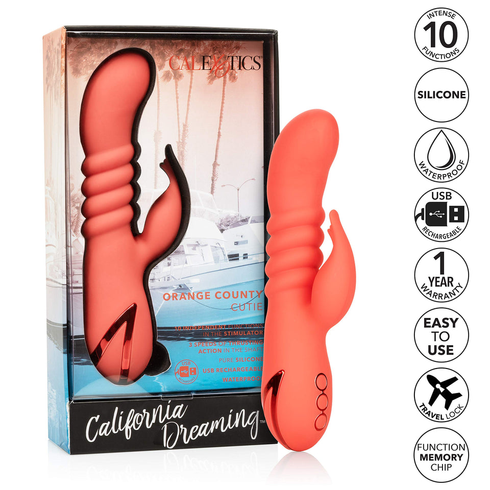 CalExotics California Dreaming y Cutie Silicone Thrusting Rabbit Vibrator, Orange, 1 Count