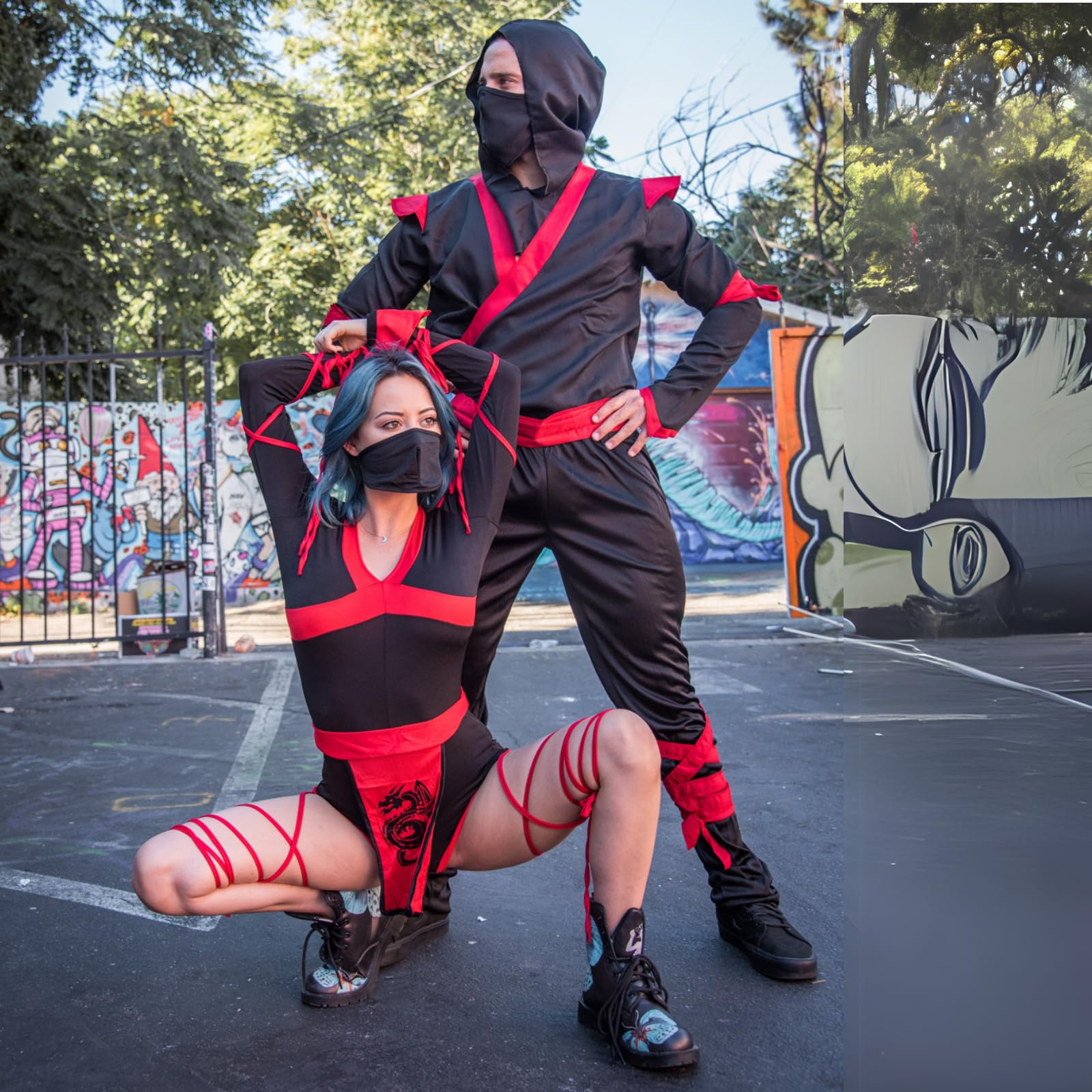 3Pc.Dragon Ninja,Hooded Romper,Waist Sash,And Face Mask Small Black/Red