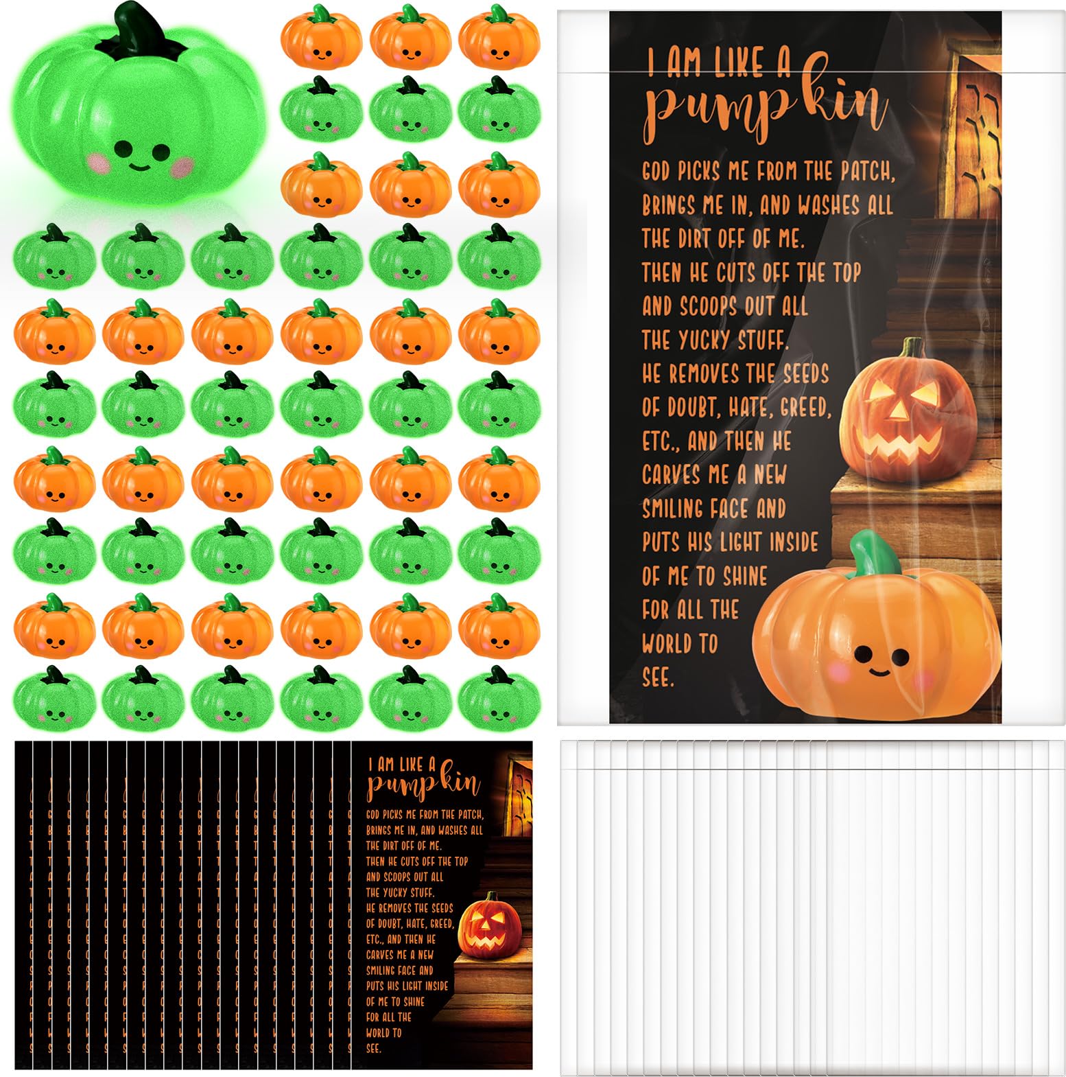 Colingmill Christian Halloween I Am Like a Pumpkin Party Favors Include Mini Resin Luminous Pumpkin with Religious Prayer Greeti