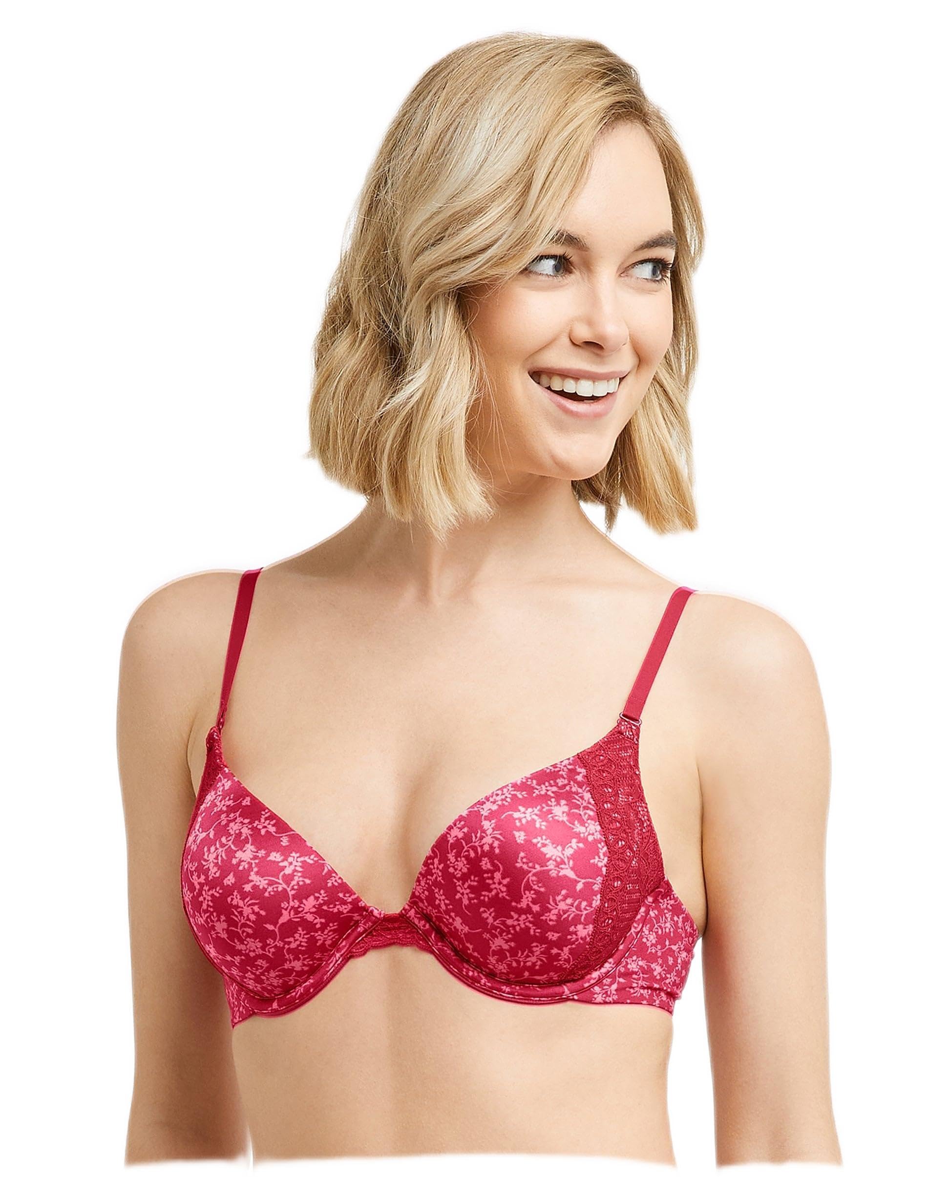 Maidenform Womens Natural Boost Demi Bra, 34B, Strawberry Rouge Lovely Stem