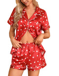 Samring Heart Pajamas Women Red Satin Pjs Short Sleeve Button Down Pajama for Women Set Red Heart XXL